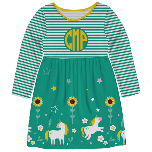 Unicorn Personalized Monogram Turquoise Long Sleeve Tank Dress