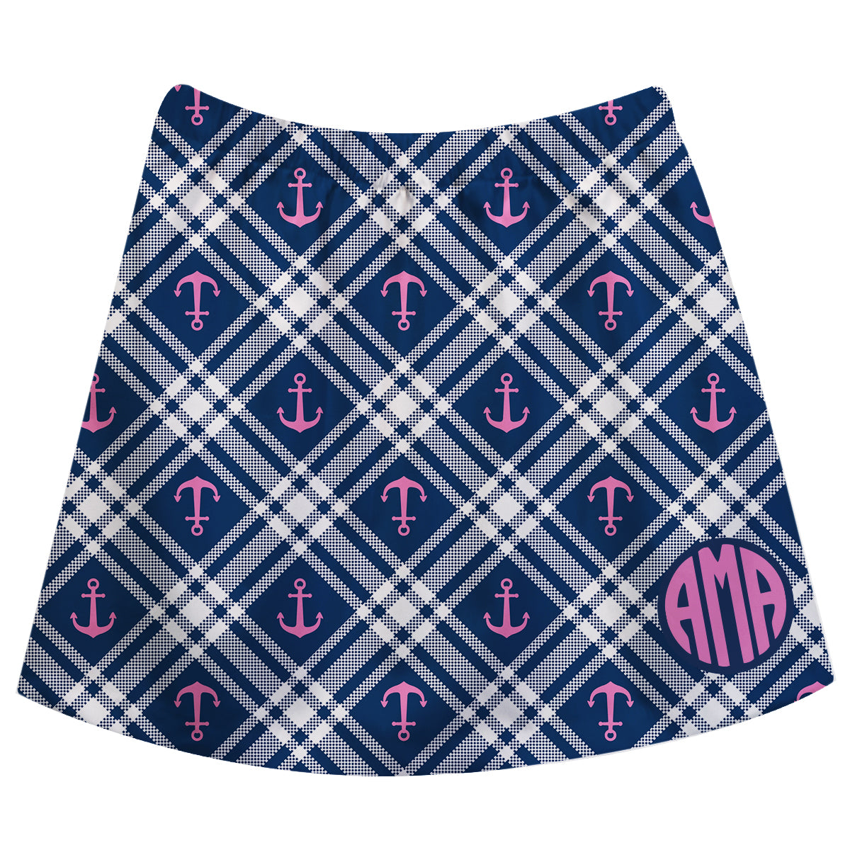 Anchor Print Monogram Navy Plaid Skirt - Wimziy&Co.