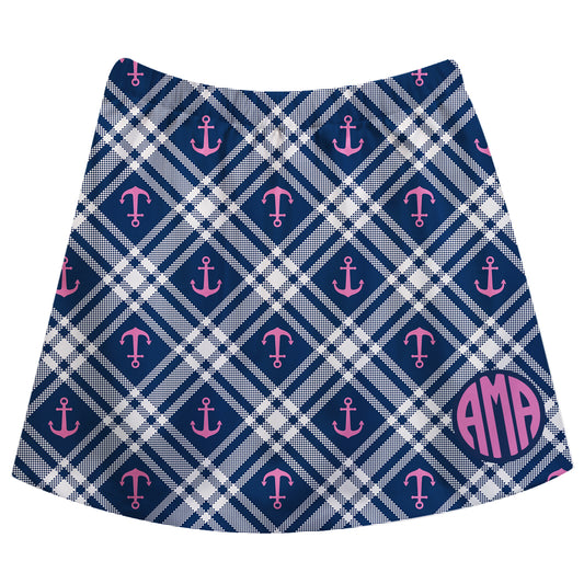 Anchor Print Monogram Navy Plaid Skirt - Wimziy&Co.