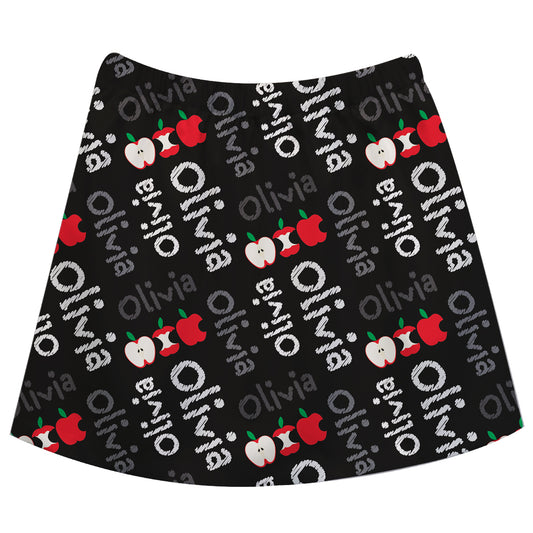 Apples and Name Print Black Skirt