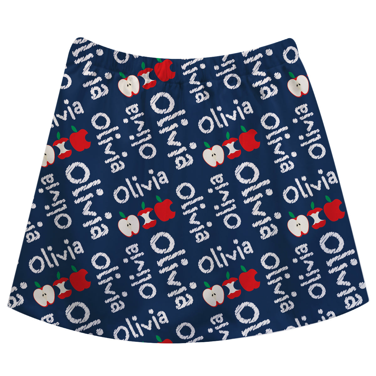 Apple and Name Print Navy Skirt