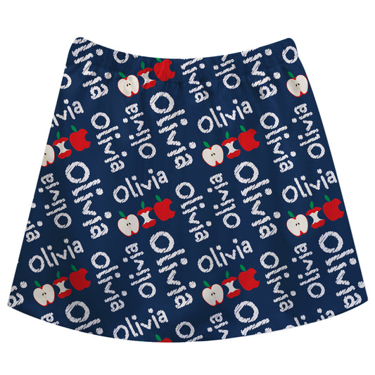 Apple and Name Print Navy Skirt