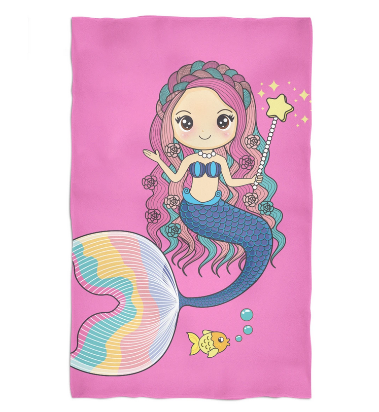 Mermaid Personalized Name Pink Towel - Wimziy&Co.