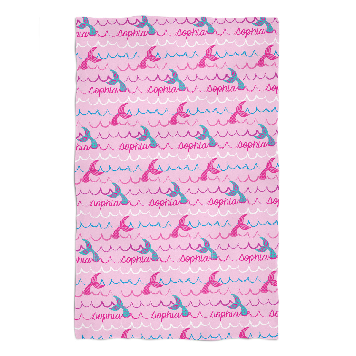 Mermaid Tail and Personalized Name Print Pink Towel 51 x 32