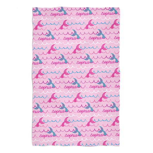 Mermaid Tail and Personalized Name Print Pink Towel 51 x 32
