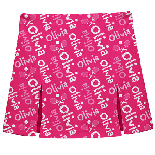 Tennis and Personalized Name Print Hot Pink Skort