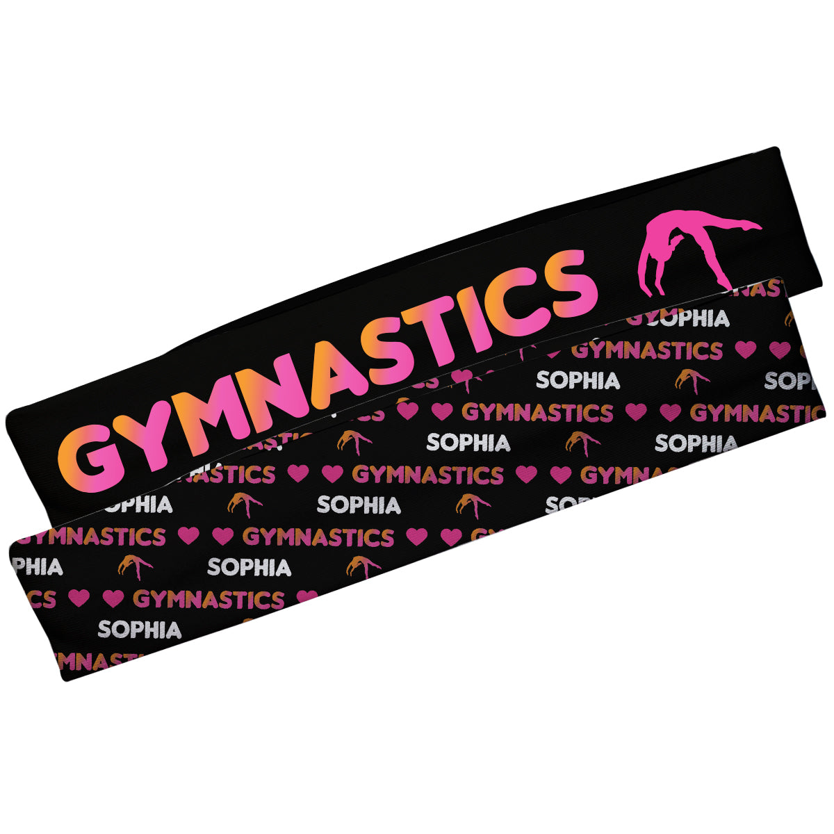 Gymnastics and Heart Name Print Black Headband Set
