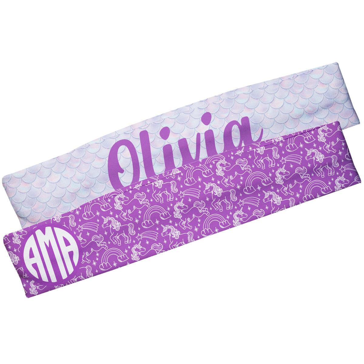 Mermaid Print Personalized Monogram and Name Purple Headband Set