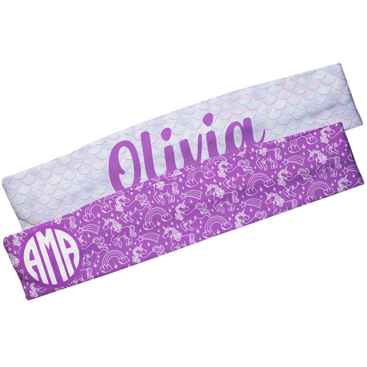 Mermaid Print Personalized Monogram and Name Purple Headband Set