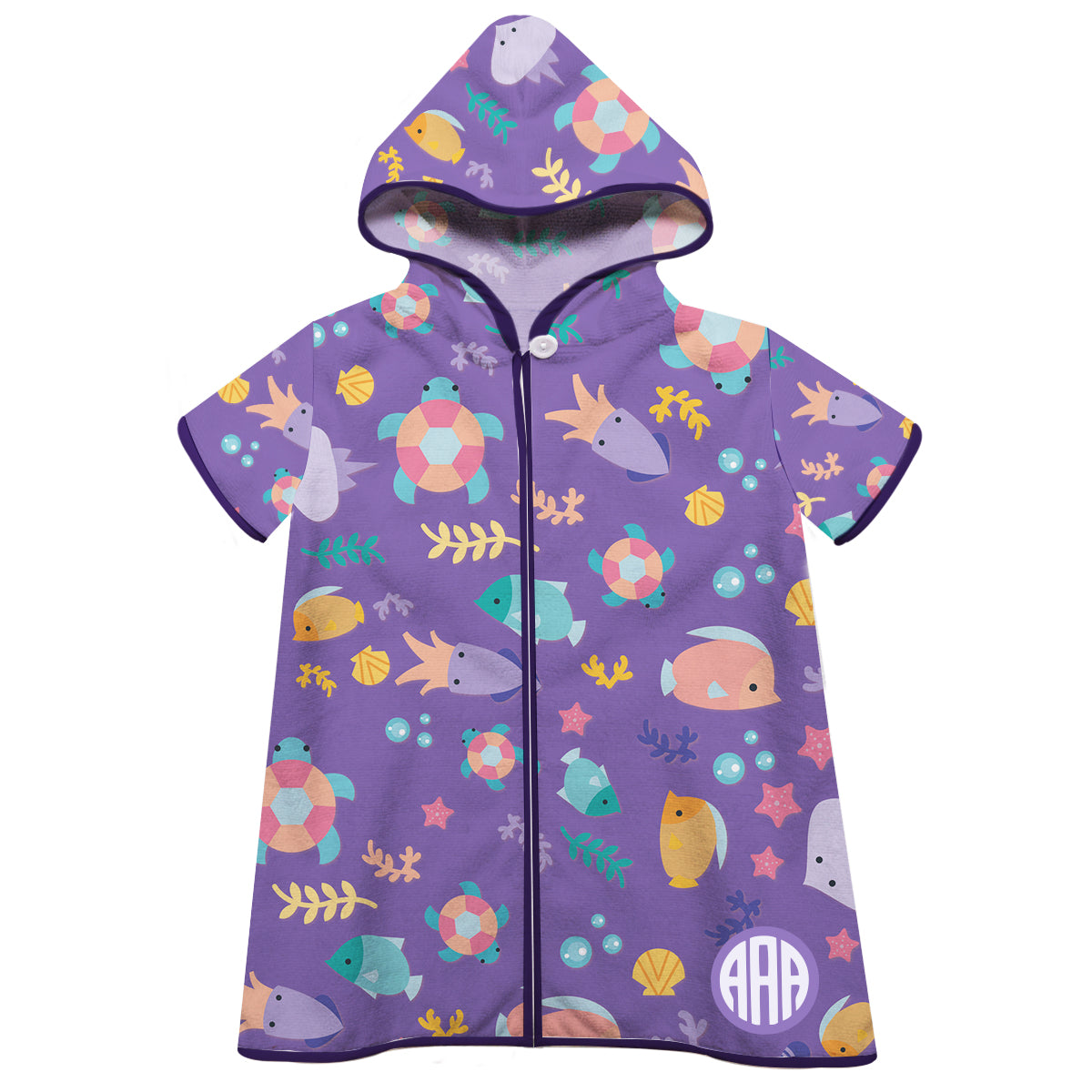 Sea Animals Print Monogram Purple Cover Up