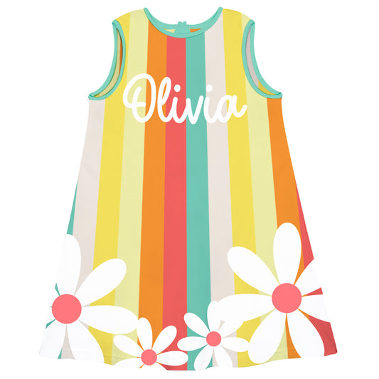 Floral Name Colors Stripes A Line Dress