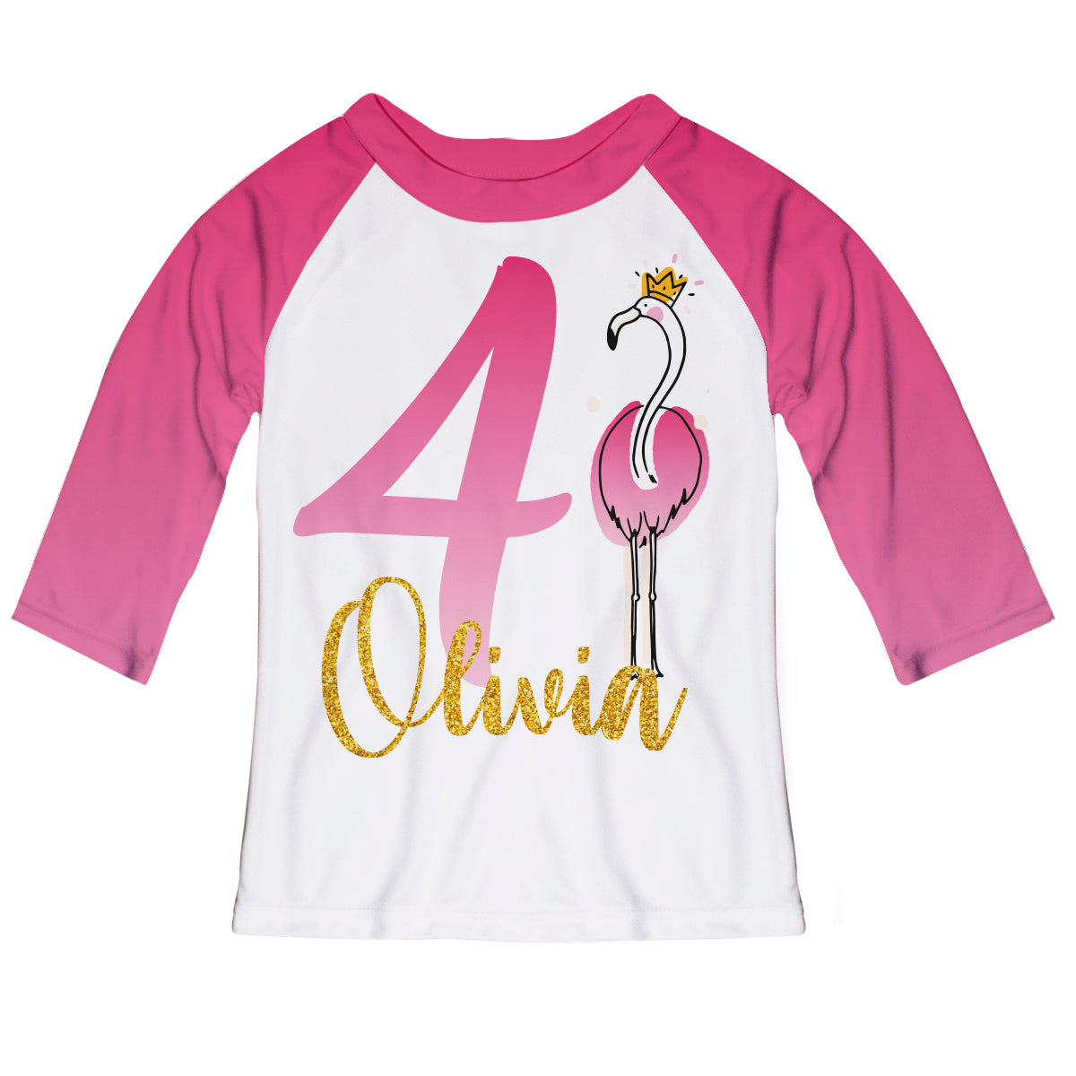 Flamingo Your Age Name White And Pink Ranglan Tee Shirt - Wimziy&Co.