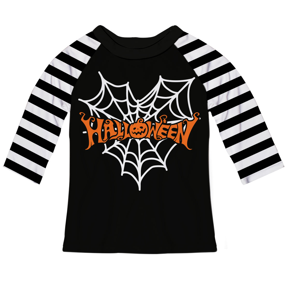 Halloween Black and White Stripes Raglan Tee Shirt 3/4 Sleeve