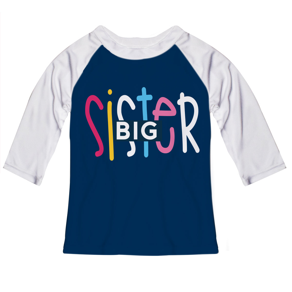 Big Sister Navy and White Raglan Tee Shirt 3/4 Sleeve