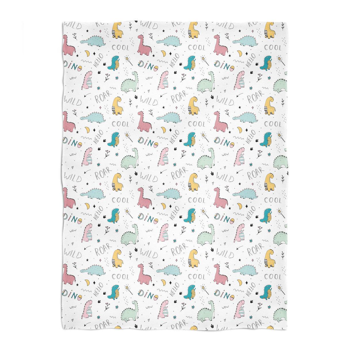 Dino Roar Print White Plush Minky Throw 38 x 47
