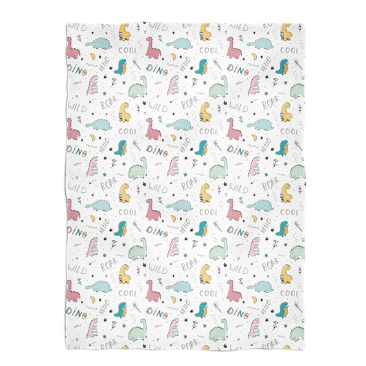 Dino Roar Print White Plush Minky Throw 38 x 47