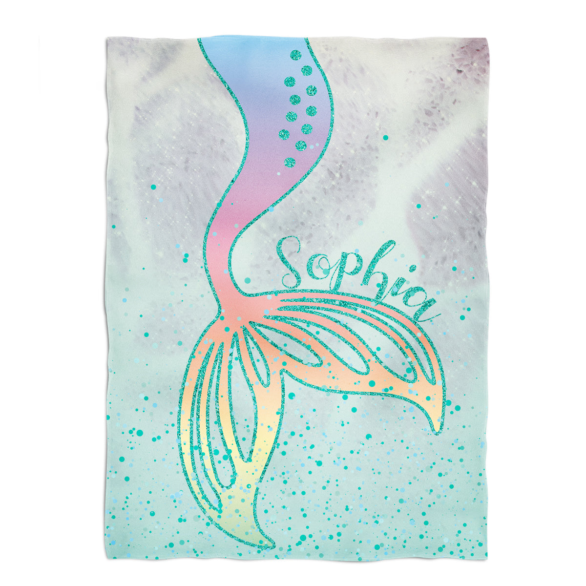Mermaid Tail Personalized Name Mint Degrade Plush Minky Throw 38 x 47