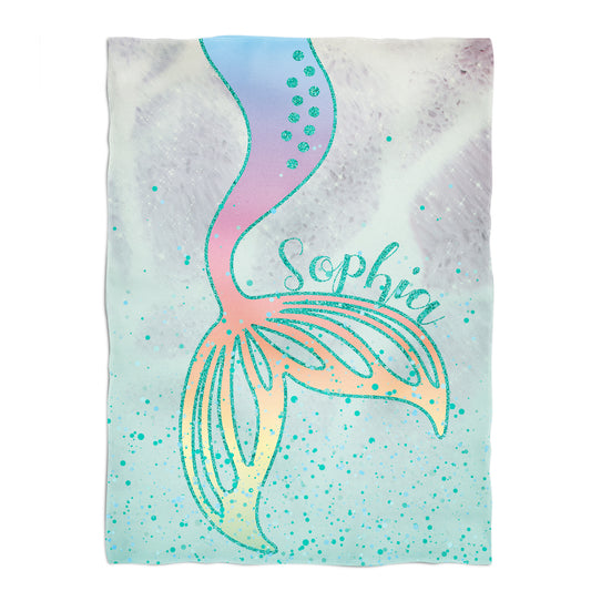 Mermaid Tail Personalized Name Mint Degrade Plush Minky Throw 38 x 47