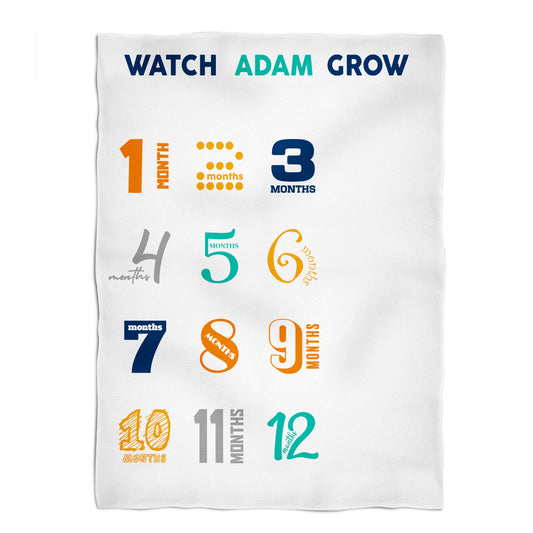 Personalized Name White Plush Minky Throw 38 x 47