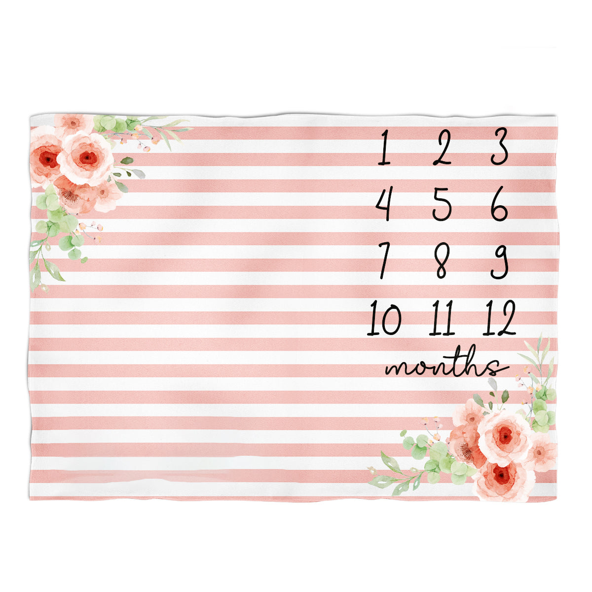 Roses Personalized Name White and Coral Stripes Plush Minky Throw 38 x 47 - Wimziy&Co.