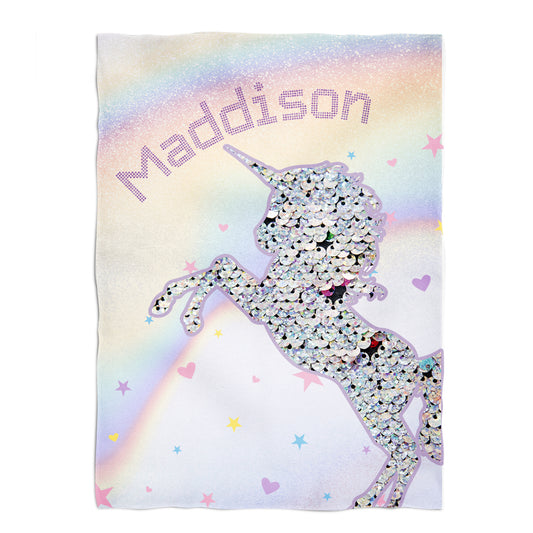 Unicorn Personalized Name Rainbow Colors Plush Minky Throw 38 x 47