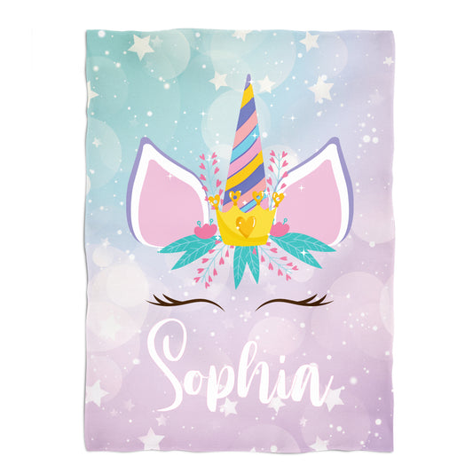 Unicorn With Crown Personalized Name Blue and Purple Plush Minky Throw 38 x 47