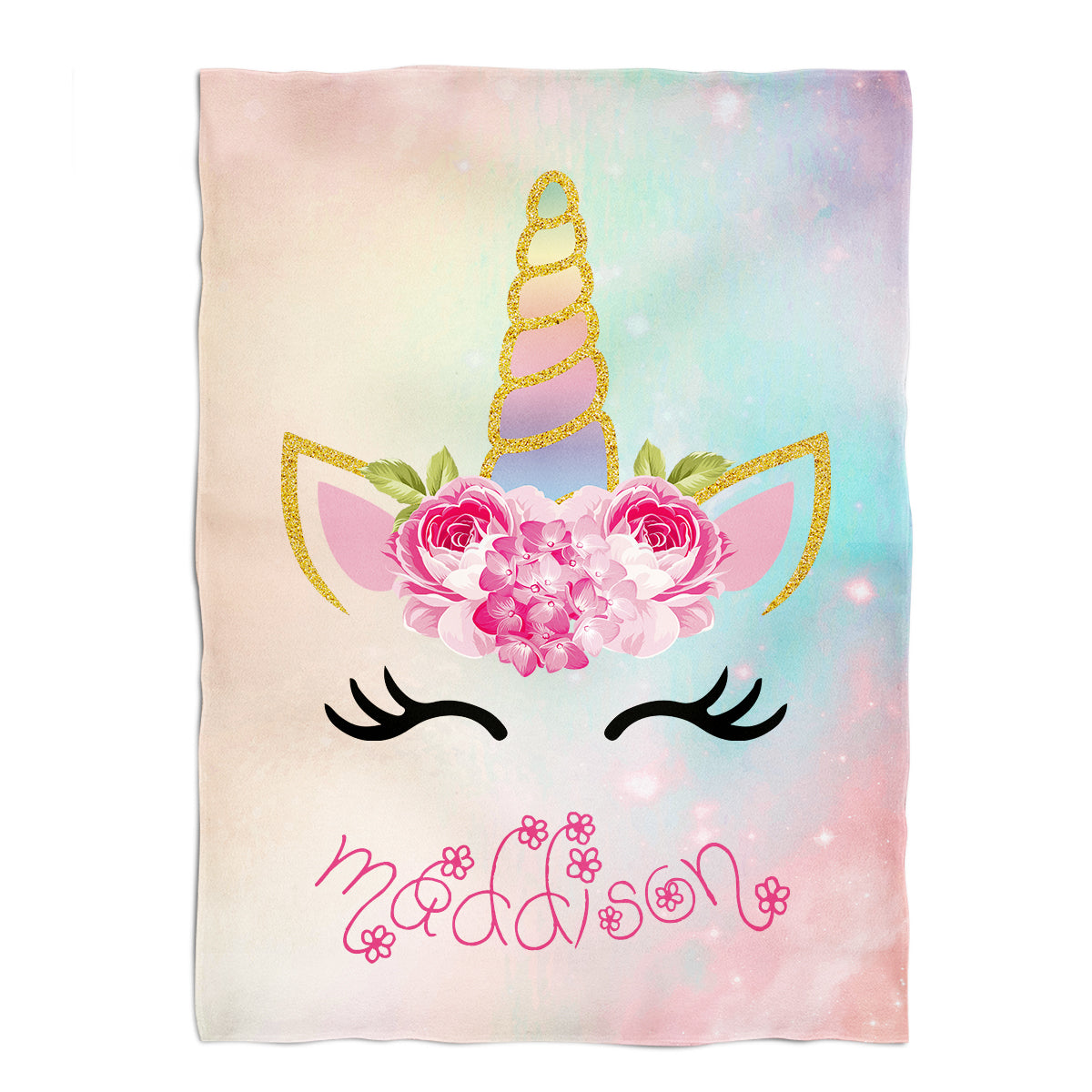 Unicorn Personalized Name Rainbow Color Plush Minky Throw 38 x 47