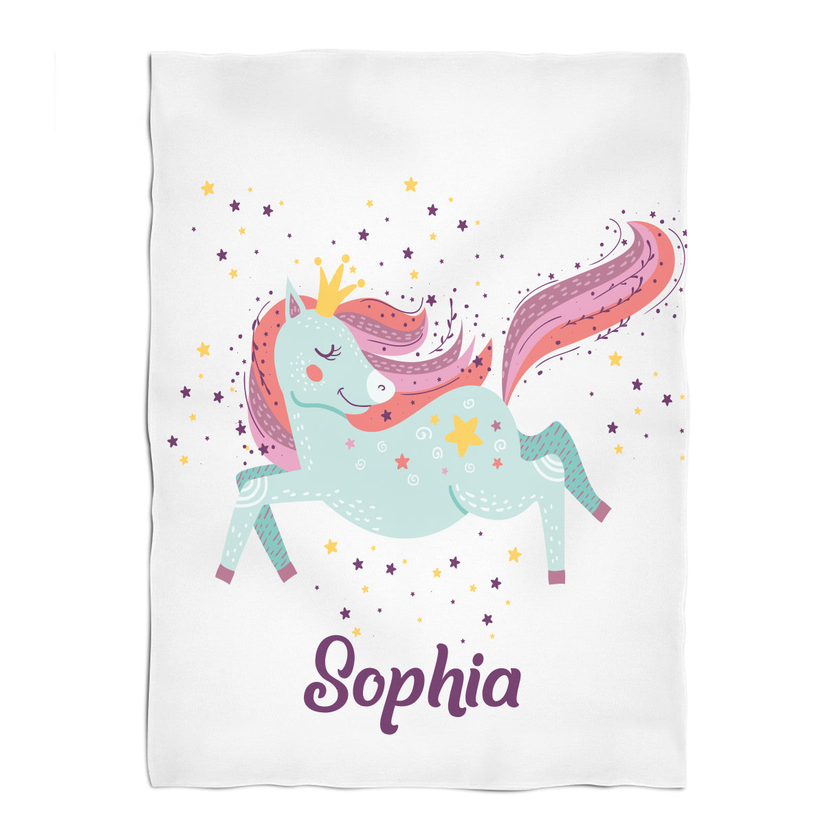 Unicorn Name White Fleece Blanket 40 x 58