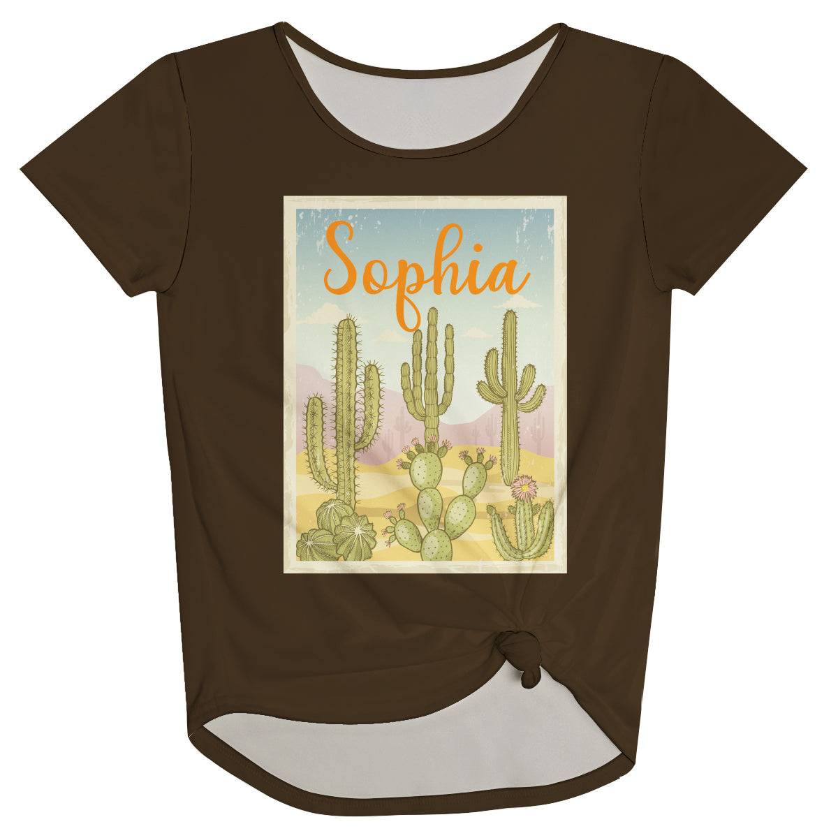 Cactus and Personalized  Name Brown Knot Top - Wimziy&Co.