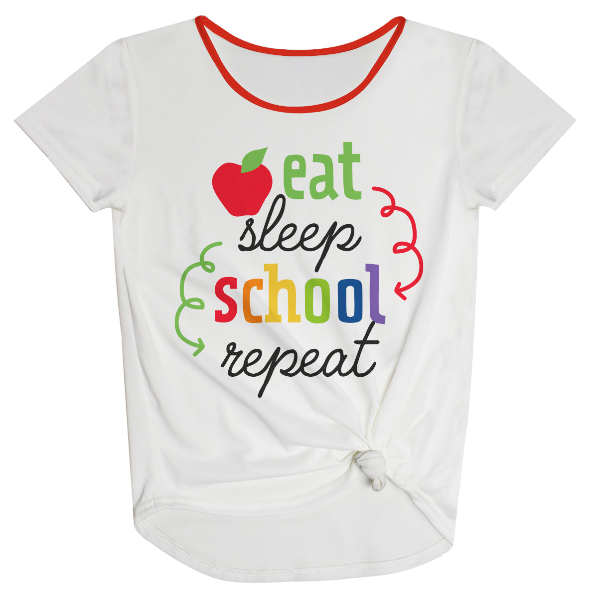 Eat Sleep School Repeat White Knot Top