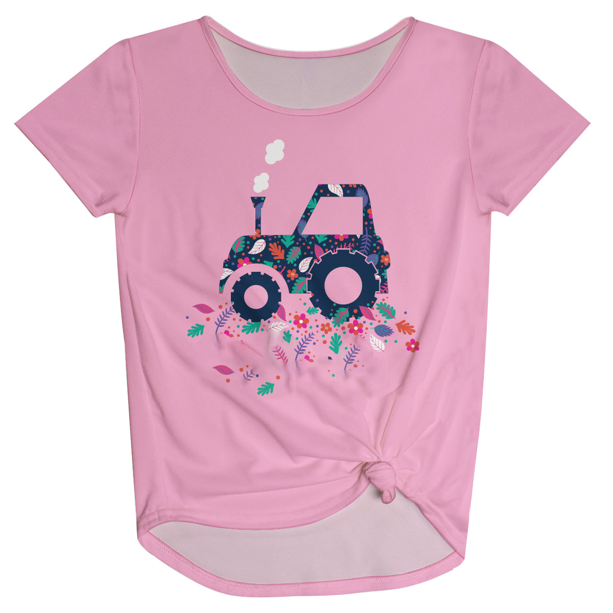 Flowers Tractor Personalized Name Pink Knot Top - Wimziy&Co.