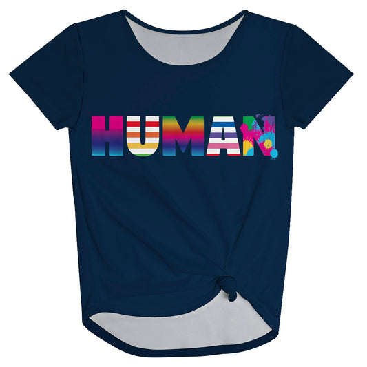 Human White Navy Knot Top