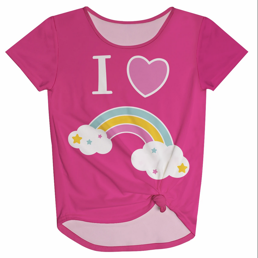 I Love Rainbow Name Pink Knot Top - Wimziy&Co.