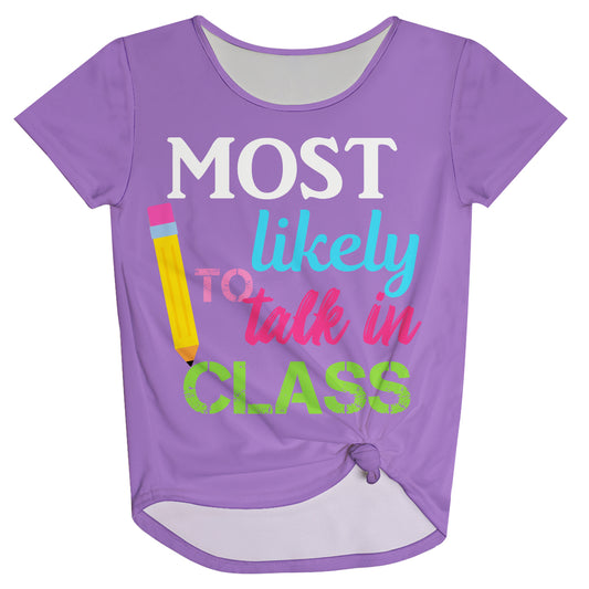 Likely To Talk In Class Purple Knot Top