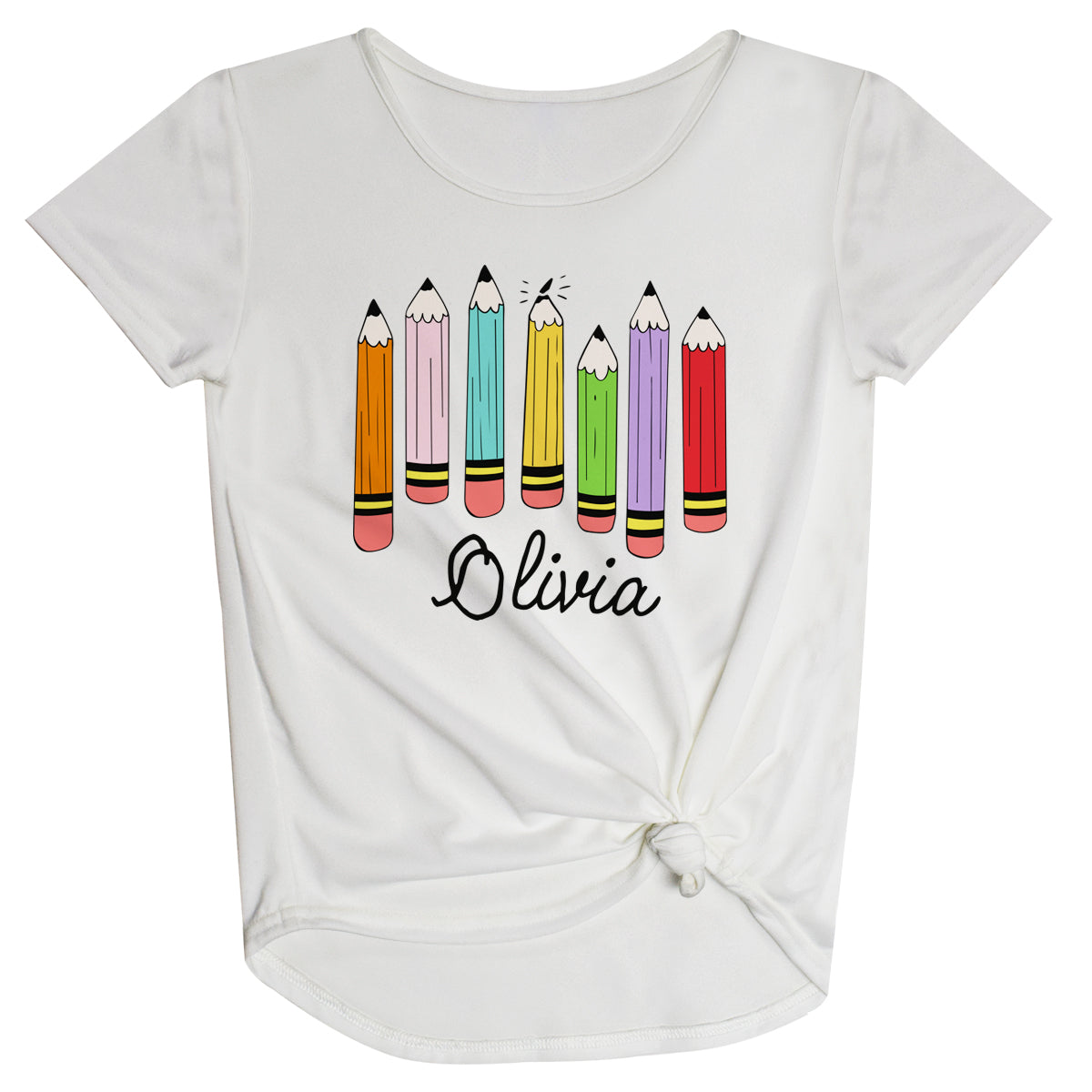 Pencils Name White Knot Top