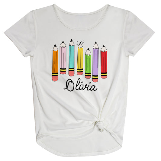 Pencils Name White Knot Top