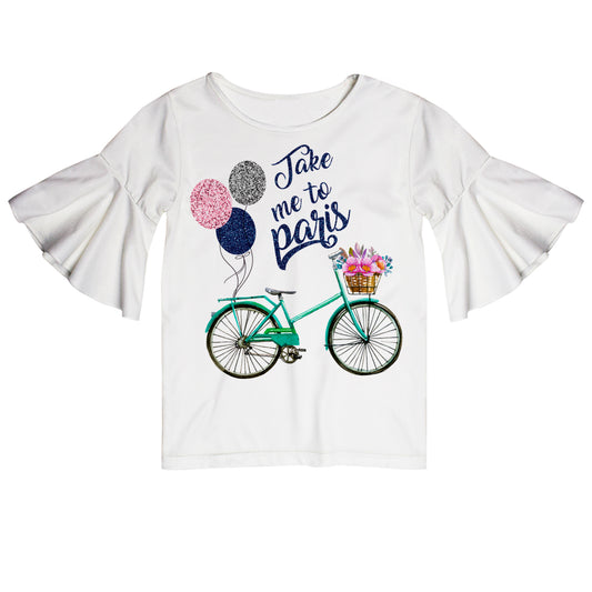 Take Me To Paris White Short Sleeve Ruffle Top