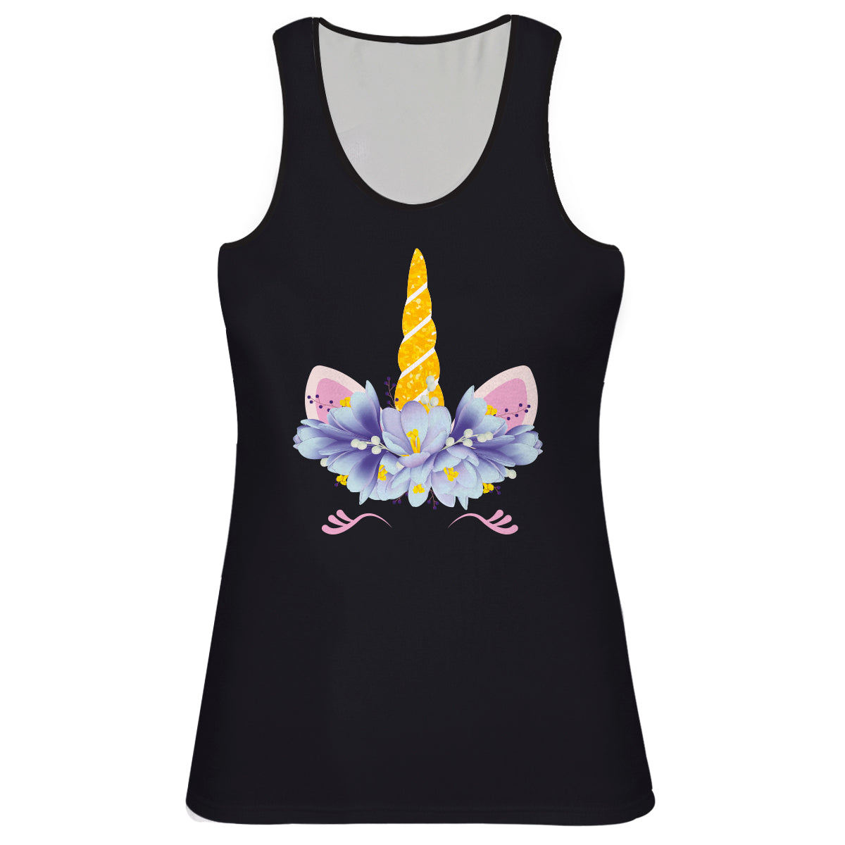 Floral Unicorn Black Tank Top