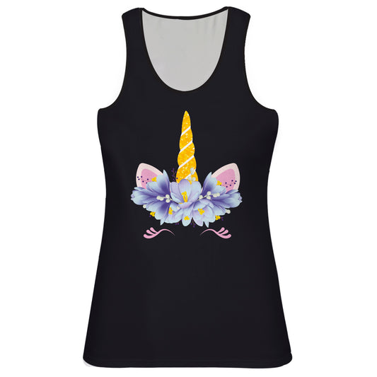 Floral Unicorn Black Tank Top