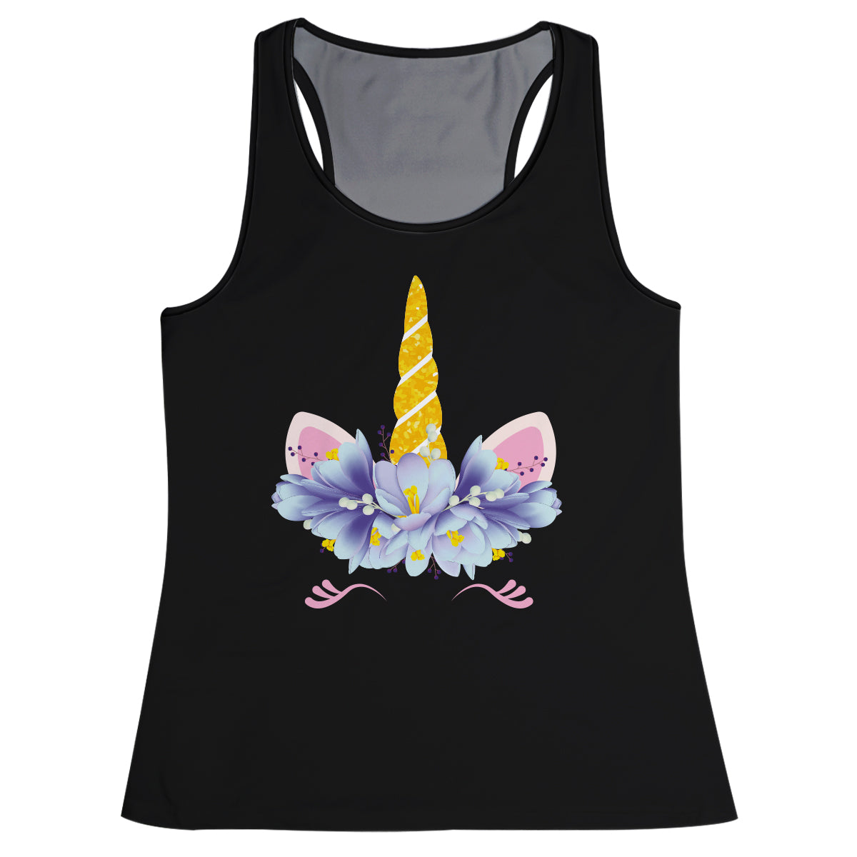 Floral Unicorn Black Tank Top