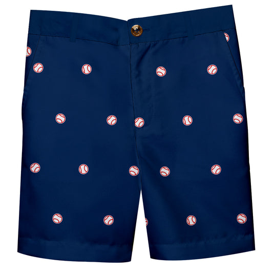 Baseball Print Navy Structured Short
