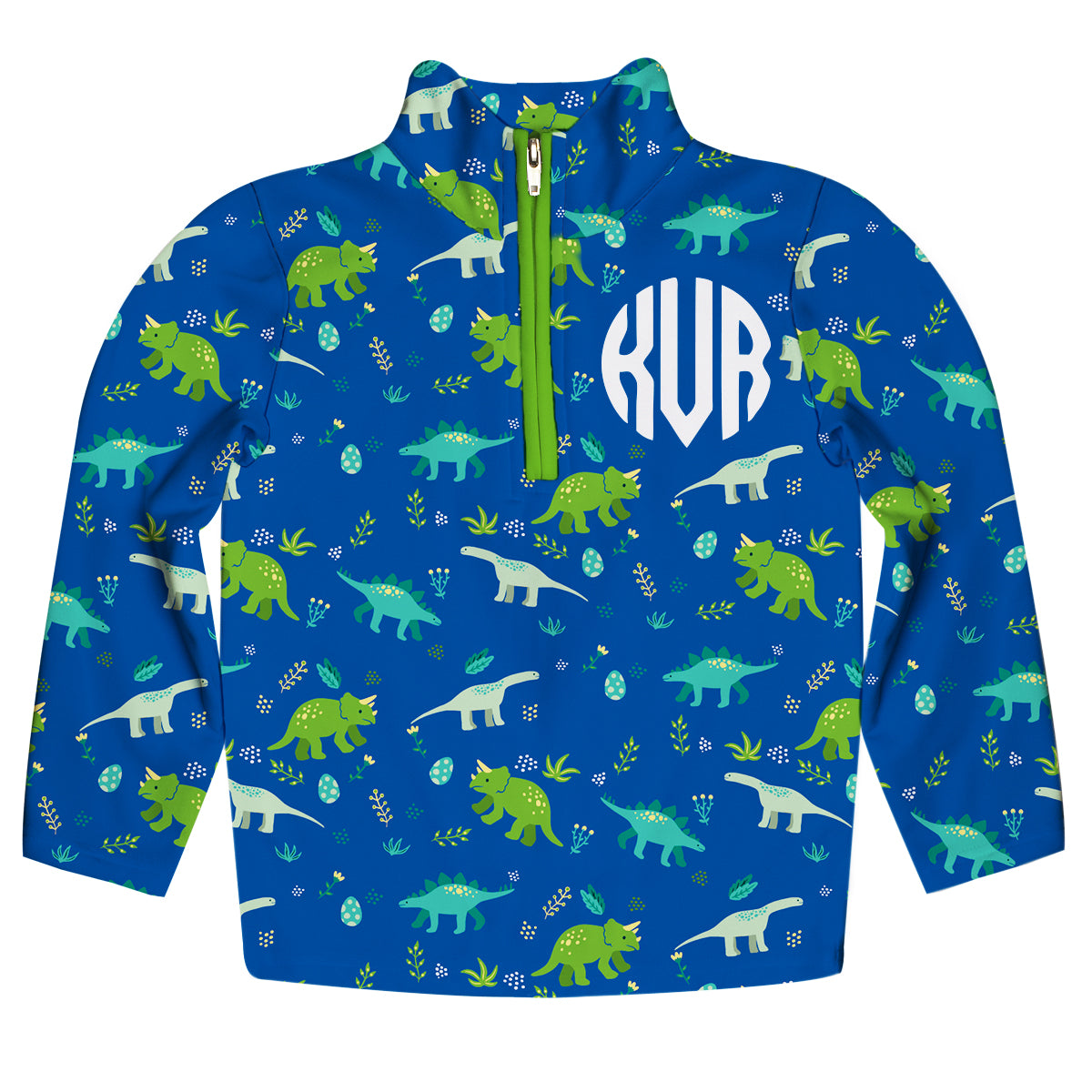 Dinosaurs Print Monogram Royal Light Weight 1/4 Zip Pullover