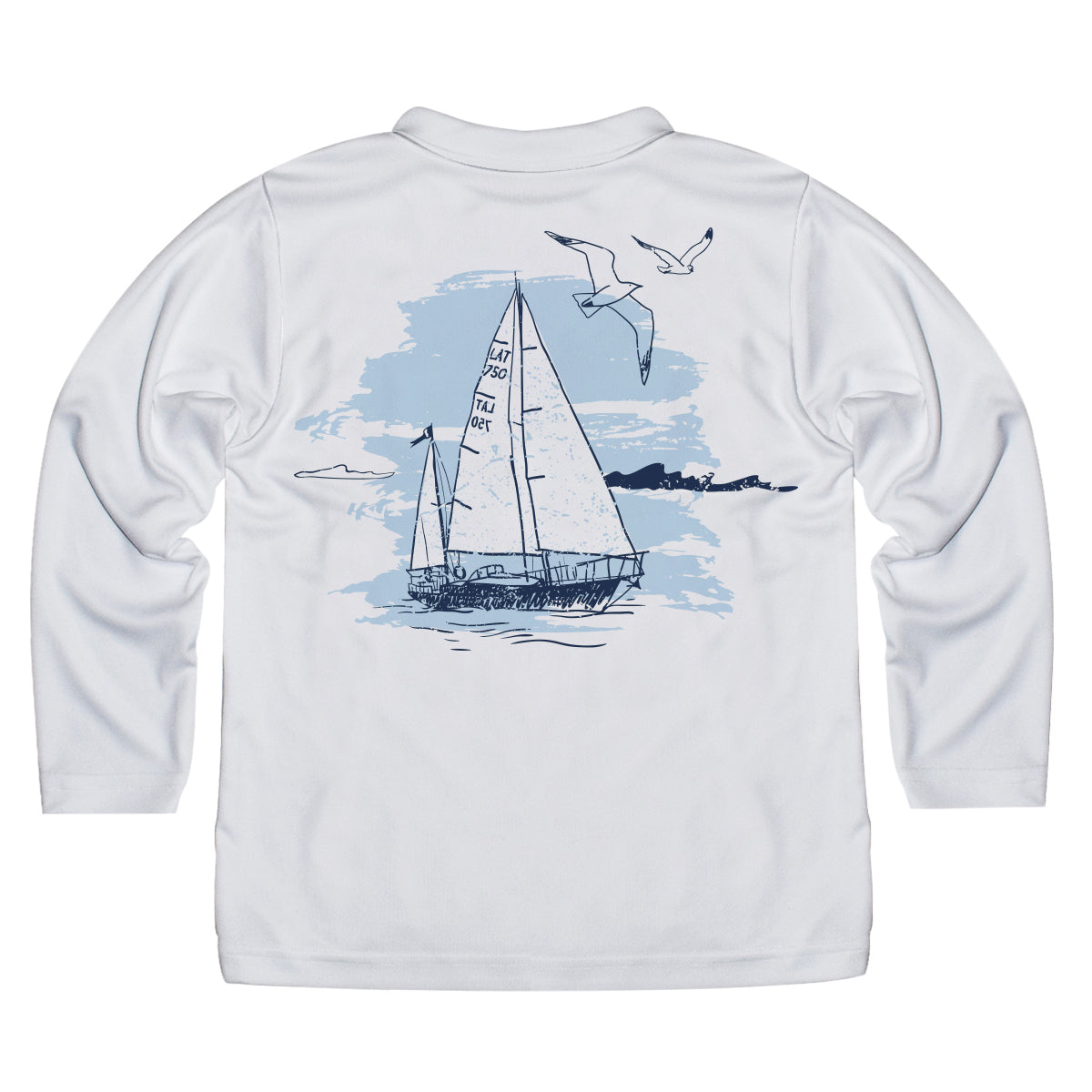 Sailboat White Long Sleeve Tee Shirt With Pocket