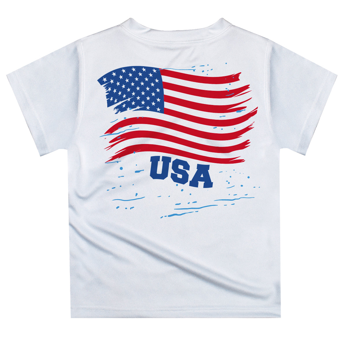 USA Flag White Short Sleeve Tee Shirt with Pocket