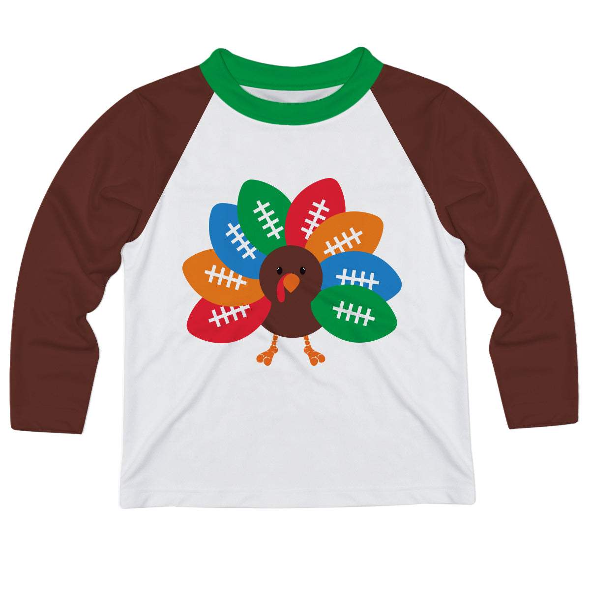 American Football Turkey White and Brown Raglan Long Sleeve Tee Shirt