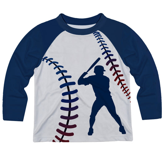 Baseball Player Personalized Name White and Navy Raglan Long Sleeve Tee Shirt - Wimziy&Co.
