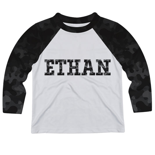 Camo Black Personalized Name White Raglan Long Sleeve Tee Shirt