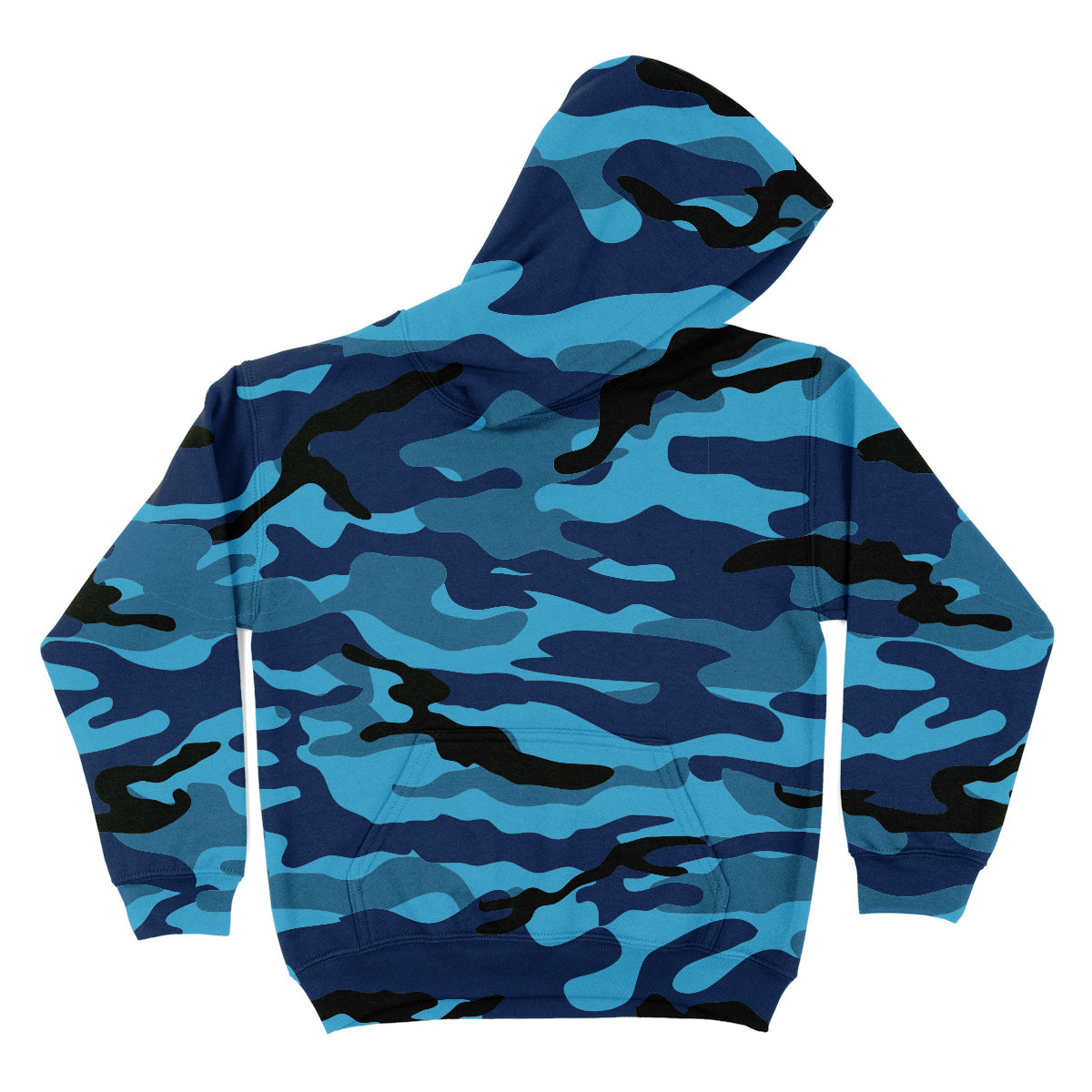 Camo Print Blue and Black Fleece Long Sleeve Hoodie Tee Shirt