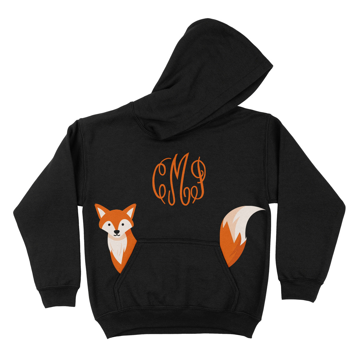 Fox Personalized Monogram Black Fleece Long Sleeve Hoodie