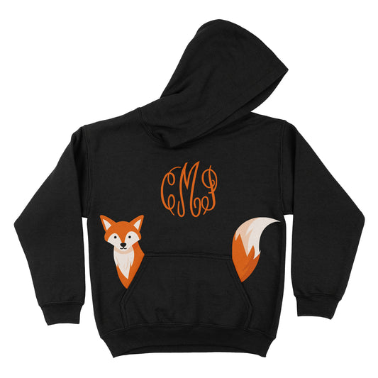 Fox Personalized Monogram Black Fleece Long Sleeve Hoodie
